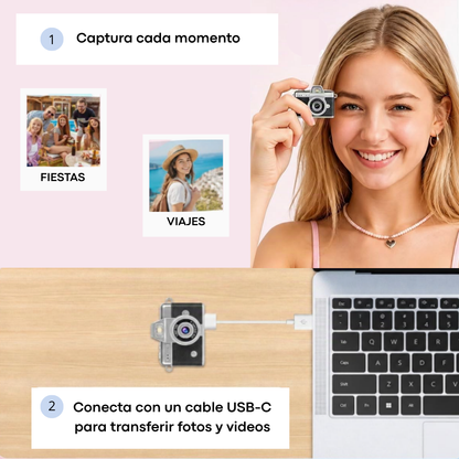 Mini cámara digital, con selfie 180º y filtros